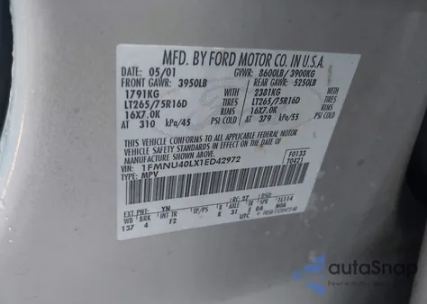 2001 Ford Excursion Xlt from USA, damaged, VIN 1FMNU40LX1ED42972